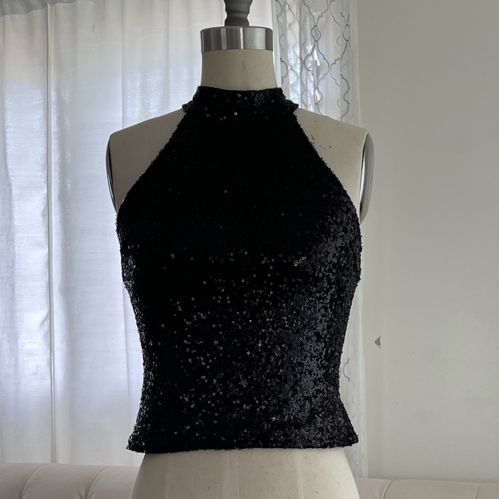 EXPRESS Black sequined halter top